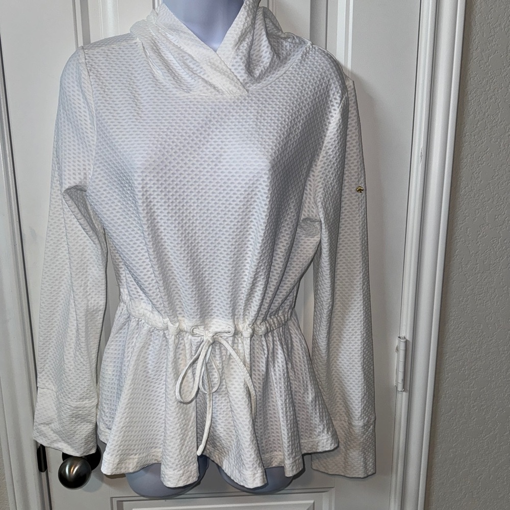 Kate Spade hooded blouse peplum top white top size l